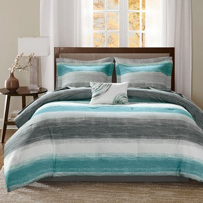  Essentials Saben Comforter Set with Cotton Bed Sheets in Aqua, Queen Madison ParkE10-695