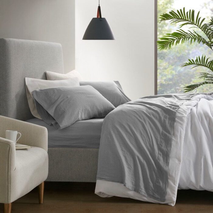  Linen Blend 4PC Sheet Set in Gray, King Madison Park20-7888