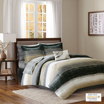  Essentials Saben Comforter Set with Cotton Bed Sheets in Taupe, Queen Madison ParkE10-165