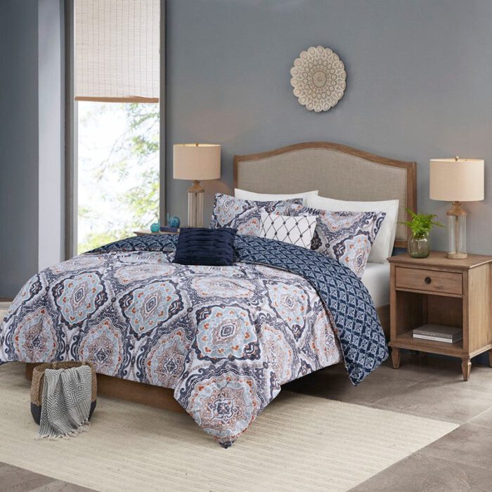  Essentials Titus Comforter Set with Two Decorative Pillows in Navy, Queen Madison ParkE10-867-AR
