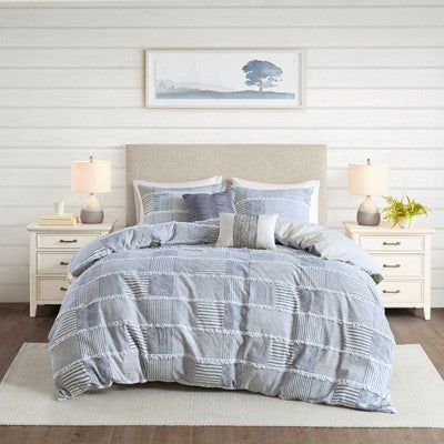  Schafer 5 Piece Cotton Clipped Comforter Set in Blue, King / Cal King Madison Park10-7352
