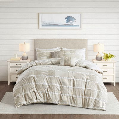  Schafer 5 Piece Cotton Clipped Comforter Set in Taupe, King / Cal King Madison Park10-7348