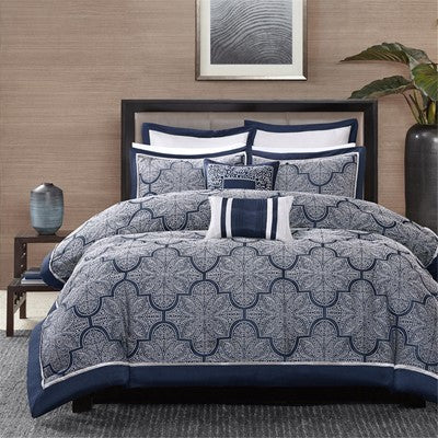  Medina 8 Piece Jacquard Comforter Set in Navy, Queen Madison Park10-1658