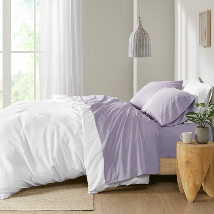  200 Thread Count Cotton Peached Percale Sheet Set in Purple, Full Madison Park20-5395