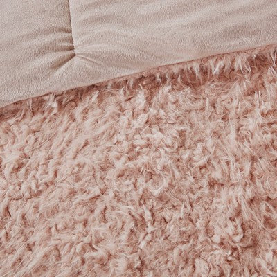  Nova Faux Mohair Reverse Faux Mink Comforter Set in Blush, King Madison Park10-6005
