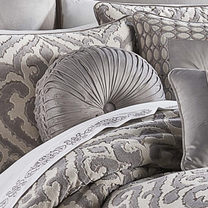 Belvedere Tufted Round Decorative Throw Pillow in Silver by JQueen NY