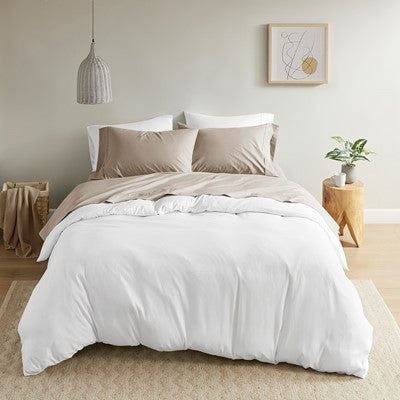  200 Thread Count Cotton Peached Percale Sheet Set in Khaki, Full Madison Park20-5407