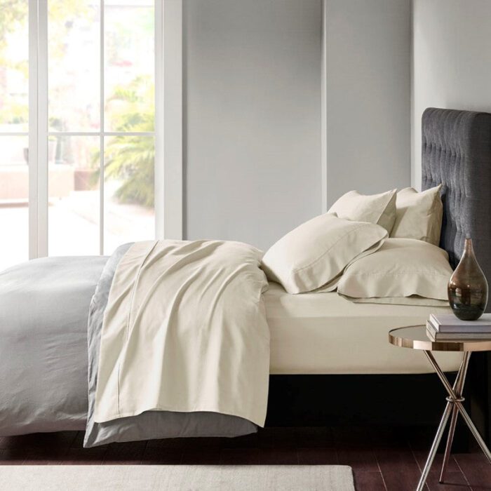  800 Thread Count Cotton Blend Sateen Sheet Set in Ivory, Split King Madison ParkH20-0020