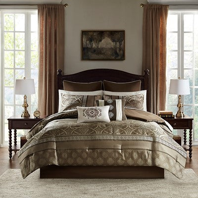  Essentials Zara 16 Piece Jacquard Comforter Set with 2 Bed Sheet Sets in Brown, King Madison ParkE10-796
