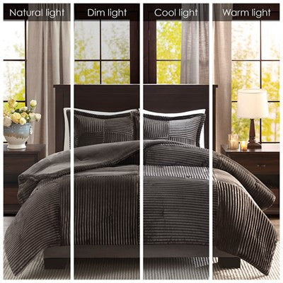  Parker Corduroy Plush Comforter Mini Set in Grey, Twin BASI10-0417