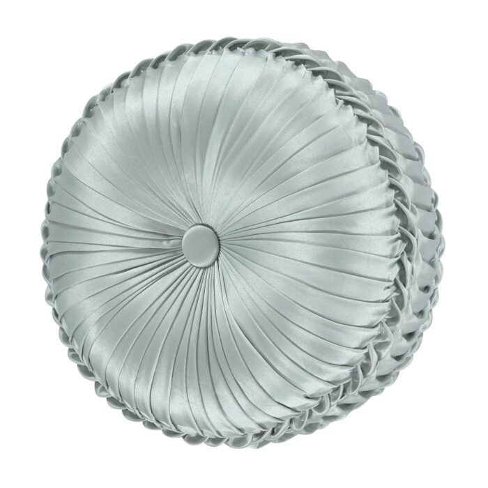Riverside Tufted Round Decorative Throw Pillow in Spa | Satin by JQueen NY