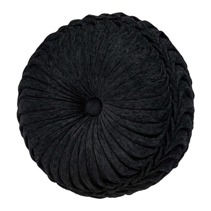 Savoy Tufted Round Decorative Throw Pillow in Black by JQueen NY