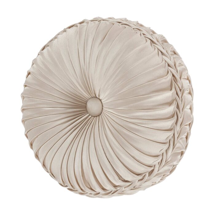 Trinity Tufted Round Decorative Throw Pillow in Champagne | Satin by JQueen NY
